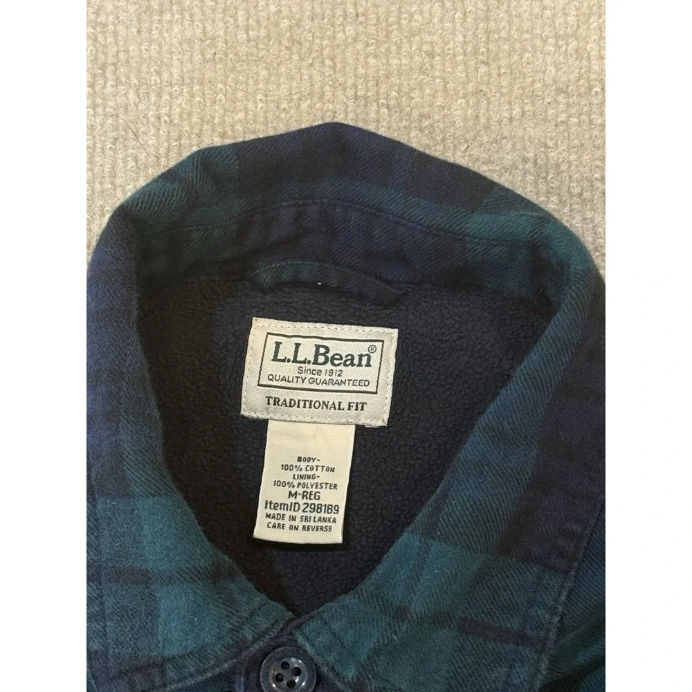 LL Bean Plaid Flannel Shacket Warm Fleece Lined Traditional Fit Mens Sz Medium M